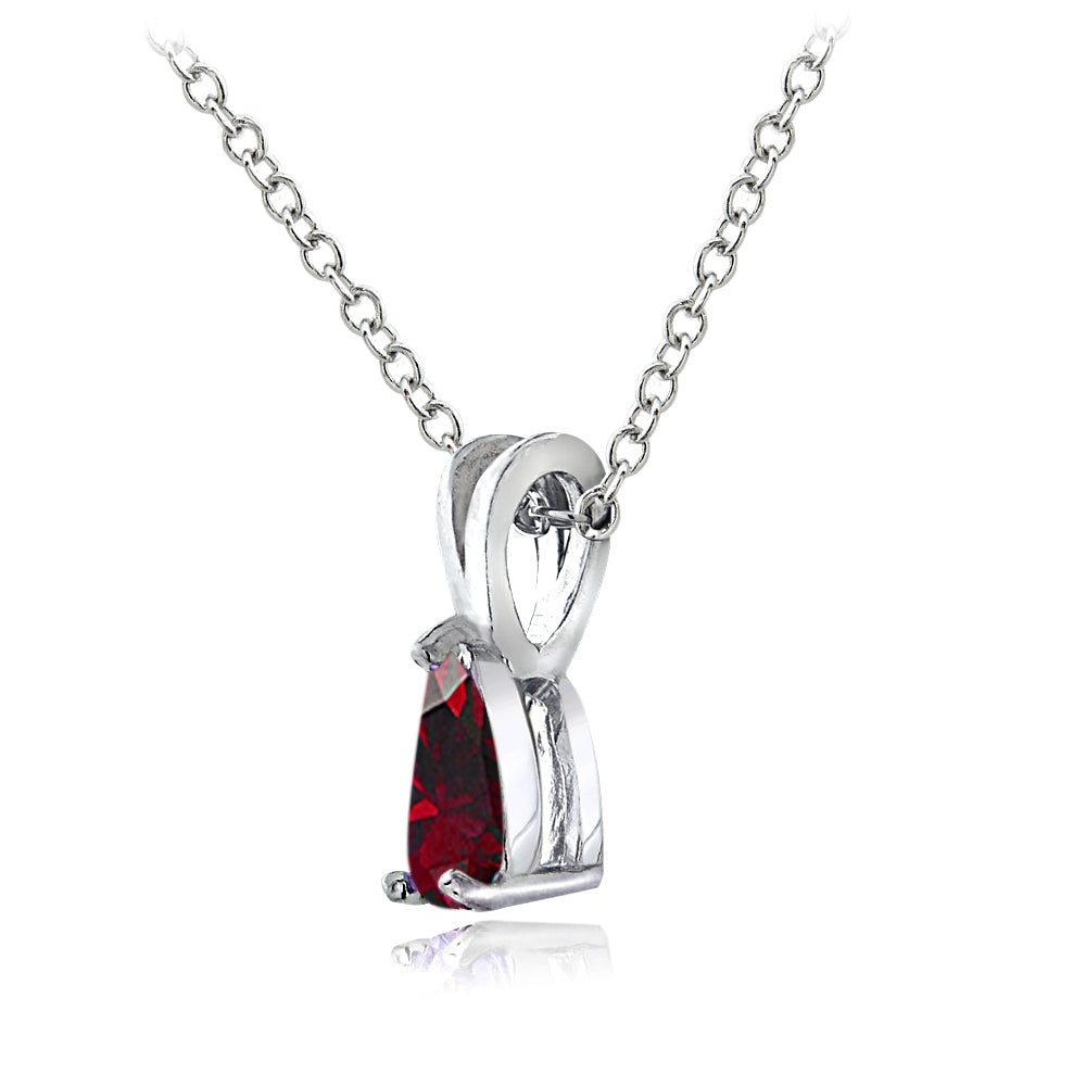 Sterling Silver Created Ruby 6x4mm Teardrop Solitaire Necklace-3