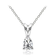 Sterling Silver Cubic Zirconia 6x4mm Teardrop Solitaire Necklace