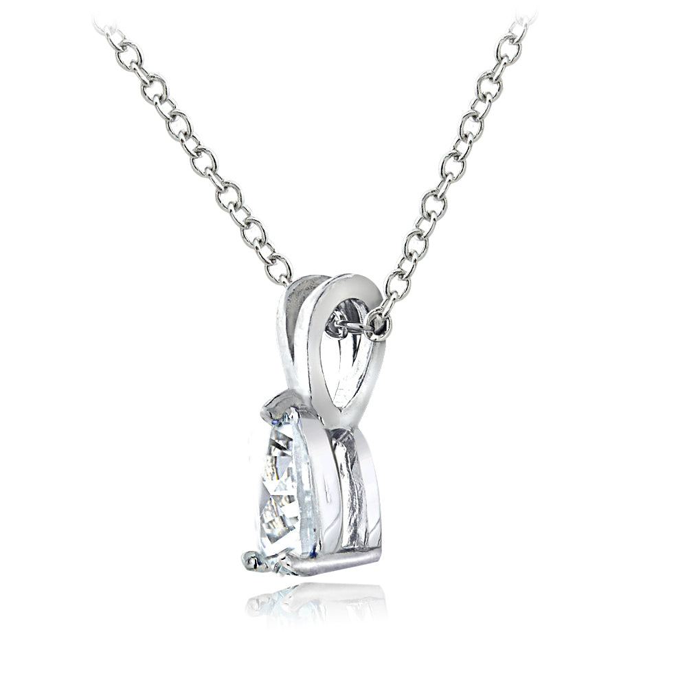 Sterling Silver Cubic Zirconia 6x4mm Teardrop Solitaire Necklace-2