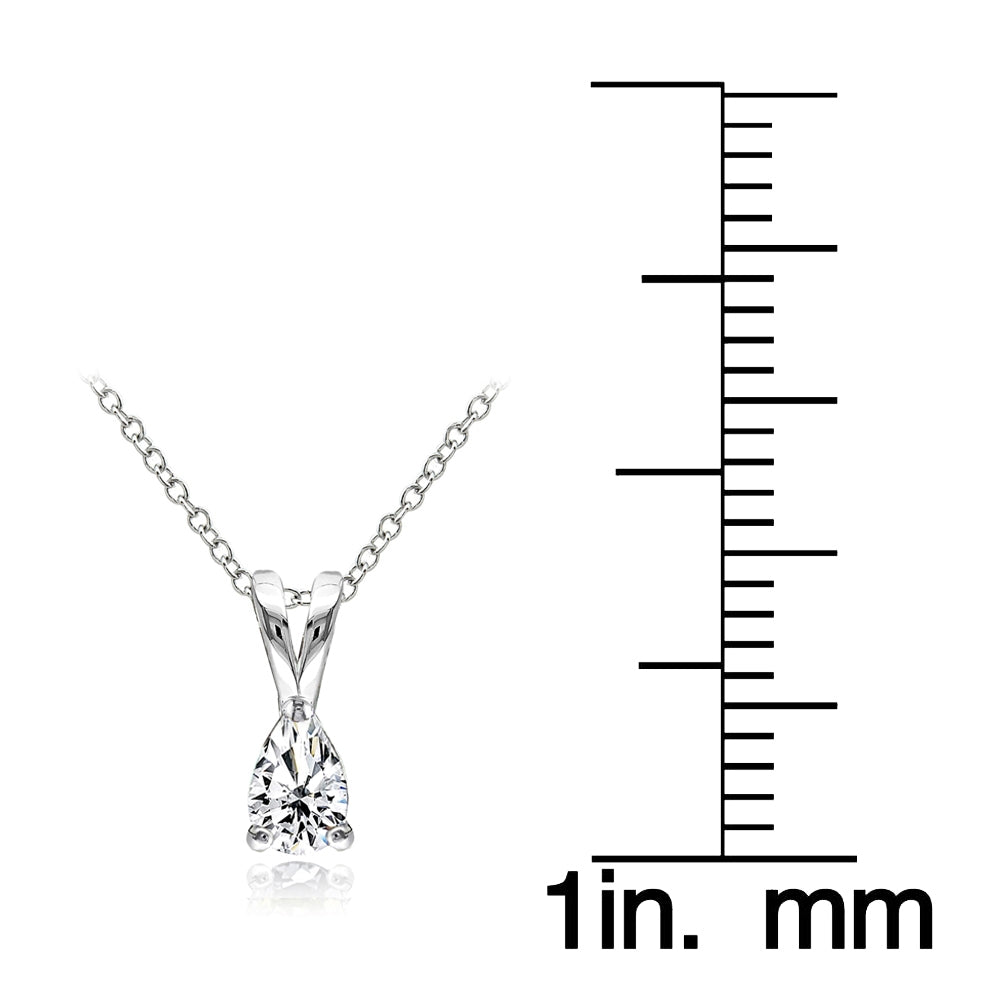 Sterling Silver Cubic Zirconia 6x4mm Teardrop Solitaire Necklace-3