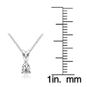 Sterling Silver Cubic Zirconia 6x4mm Teardrop Solitaire Necklace