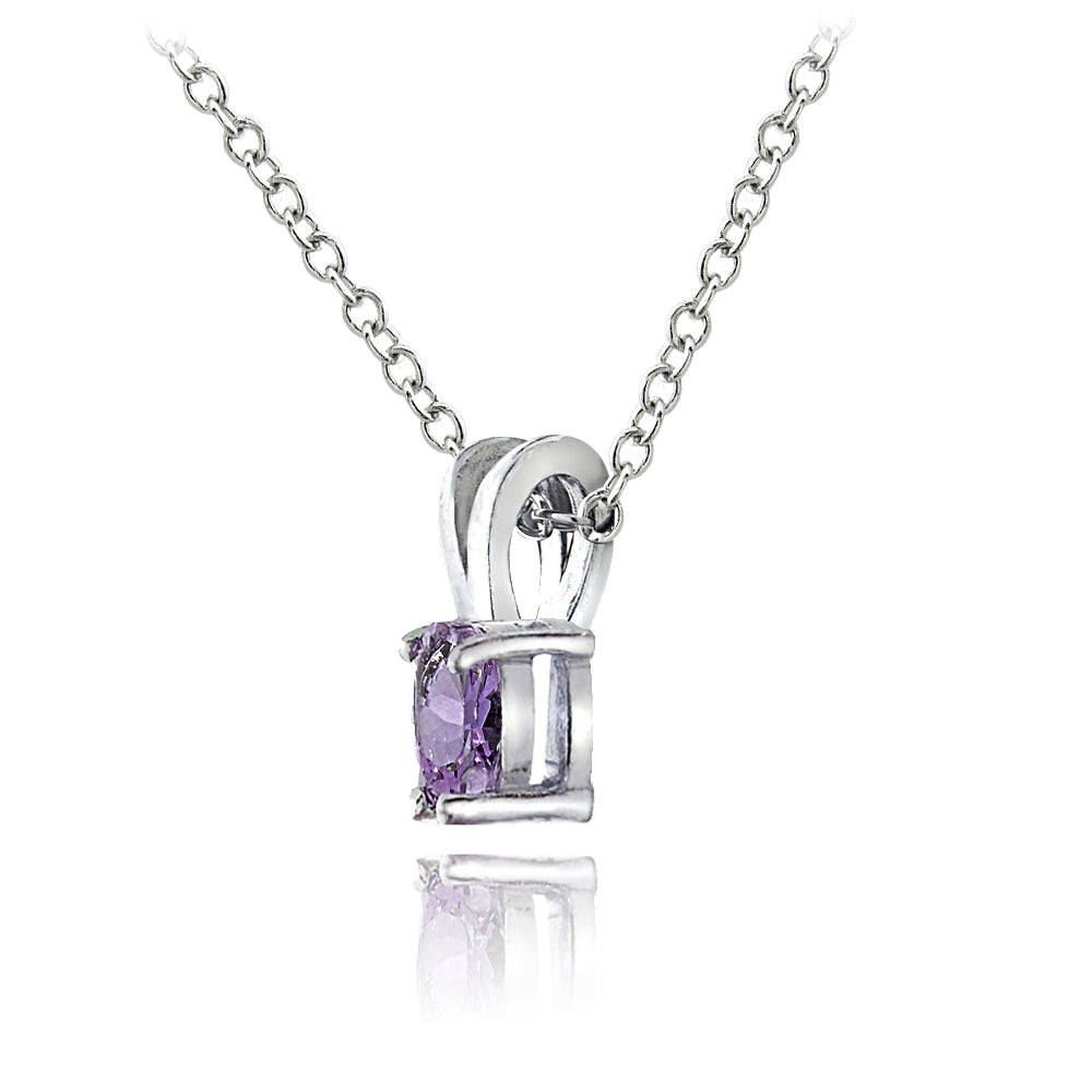 Sterling Silver Amethyst 6x4mm Oval Solitaire Necklace-2