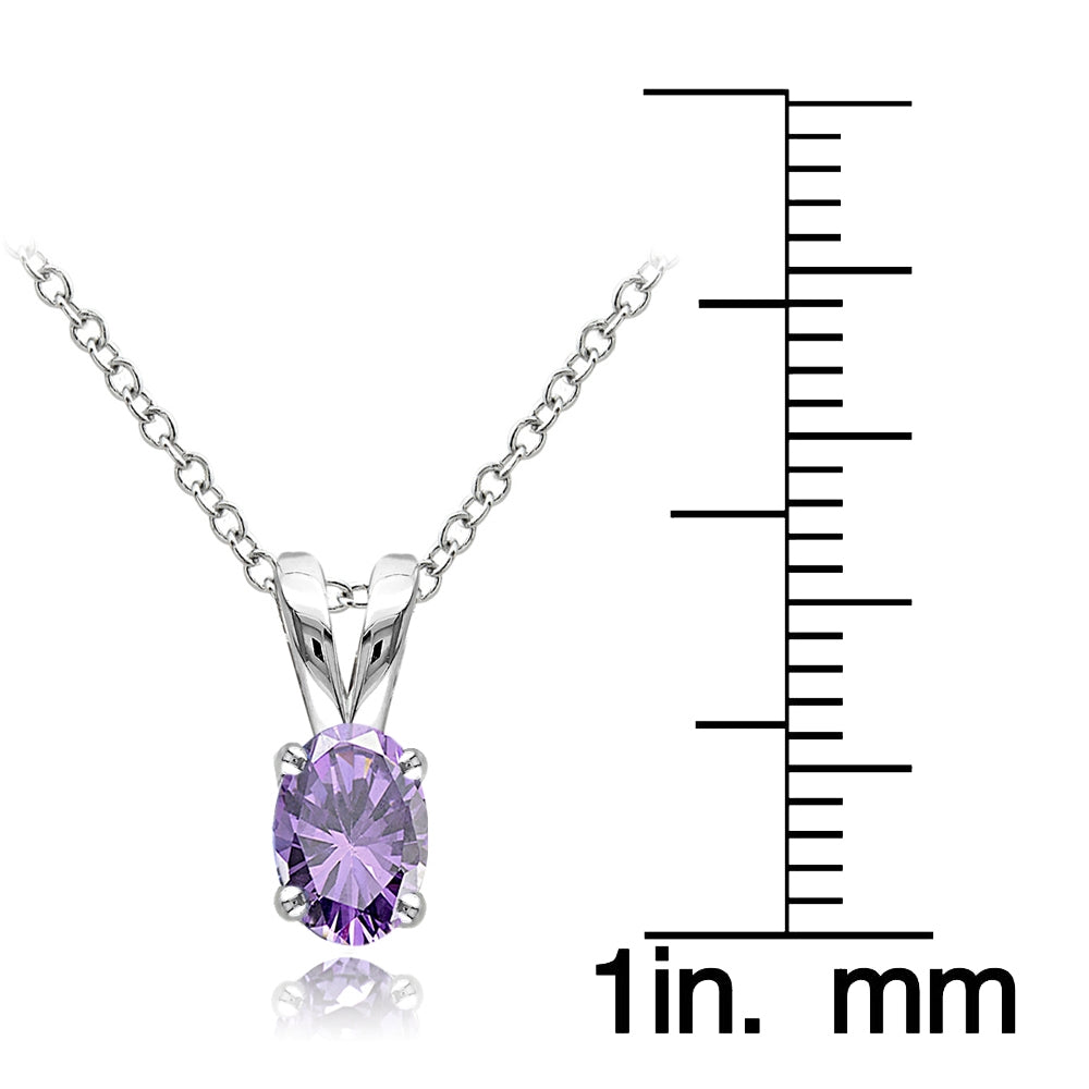 Sterling Silver Amethyst 6x4mm Oval Solitaire Necklace-3