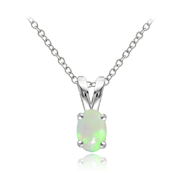 Sterling Silver Ethiopian Opal 6x4mm Oval Solitaire Necklace