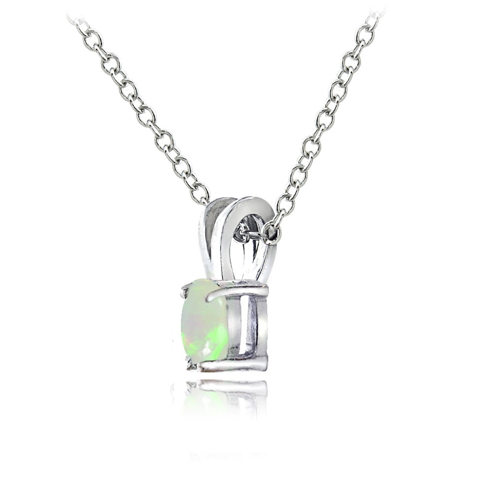 Sterling Silver Ethiopian Opal 6x4mm Oval Solitaire Necklace-2