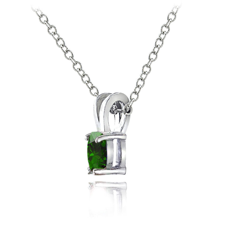 Sterling Silver Simulated Emerald 6x4mm Oval Solitaire Necklace