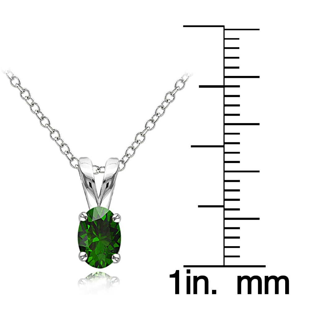 Sterling Silver Simulated Emerald 6x4mm Oval Solitaire Necklace-3