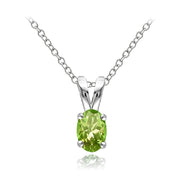 Sterling Silver Peridot 6x4mm Oval Solitaire Necklace