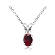 Sterling Silver Created Ruby 6x4mm Oval Solitaire Necklace