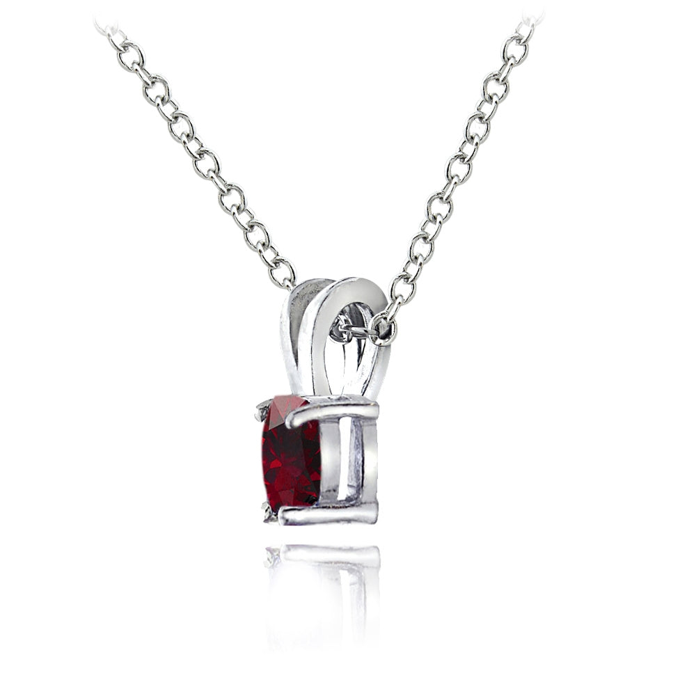 Sterling Silver Created Ruby 6x4mm Oval Solitaire Necklace-2