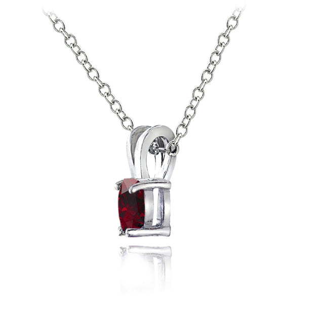 Sterling Silver Created Ruby 6x4mm Oval Solitaire Necklace