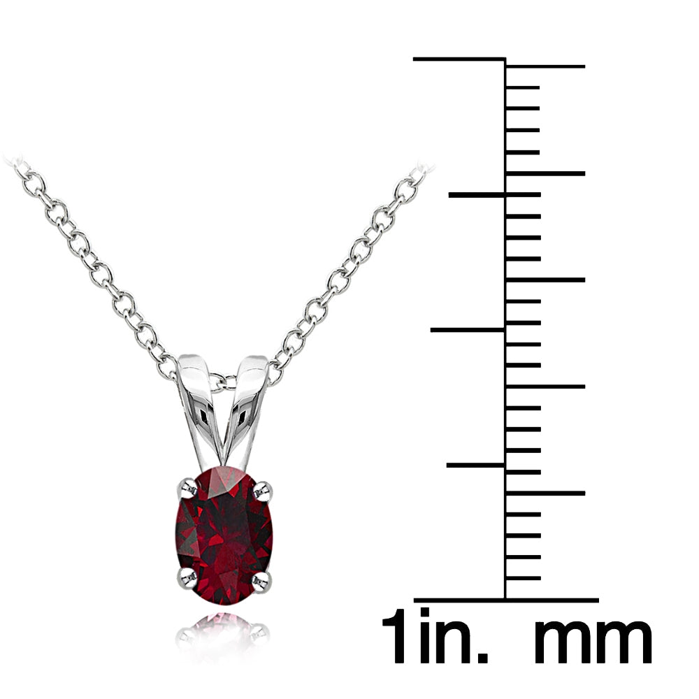 Sterling Silver Created Ruby 6x4mm Oval Solitaire Necklace-3