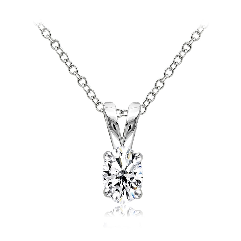 Sterling Silver Cubic Zirconia 6x4mm Oval Solitaire Necklace