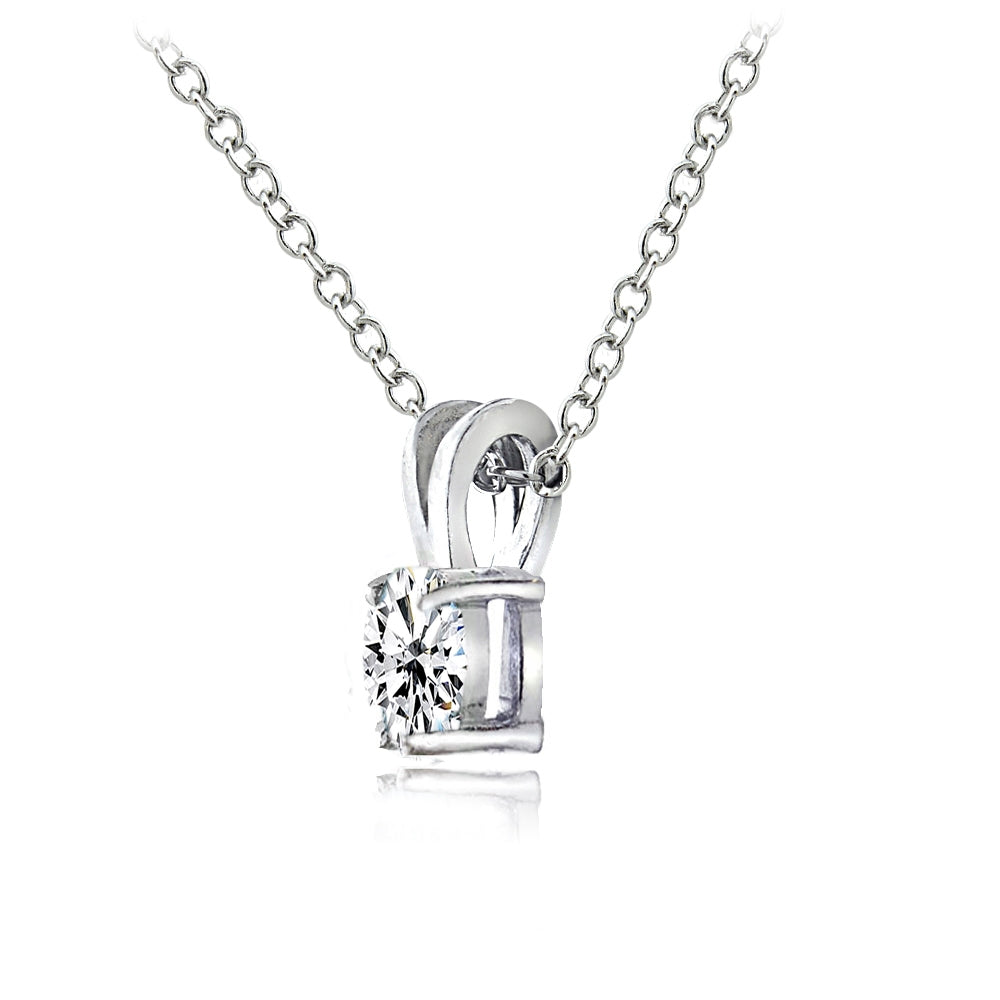 Sterling Silver Cubic Zirconia 6x4mm Oval Solitaire Necklace-2
