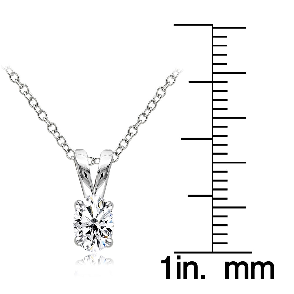 Sterling Silver Cubic Zirconia 6x4mm Oval Solitaire Necklace-3