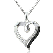 Sterling Silver Black Diamond Accent Open Heart Necklace