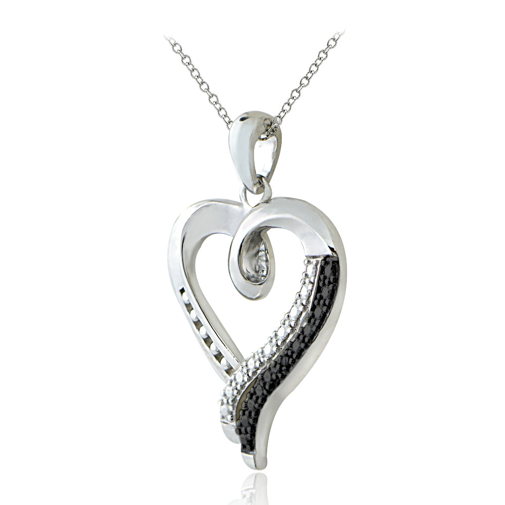 Sterling Silver Black Diamond Accent Open Heart Necklace-2