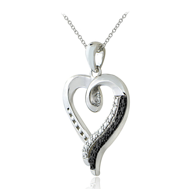 Sterling Silver Black Diamond Accent Open Heart Necklace