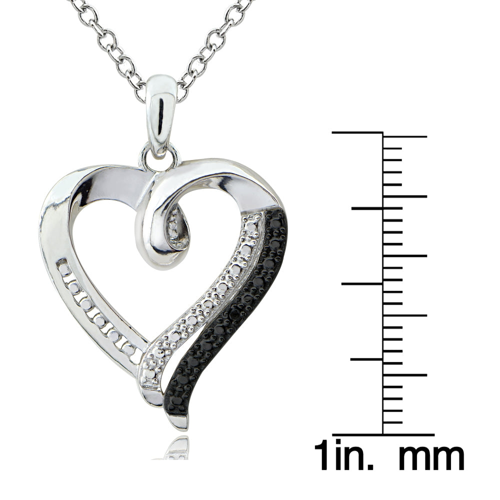 Sterling Silver Black Diamond Accent Open Heart Necklace-3