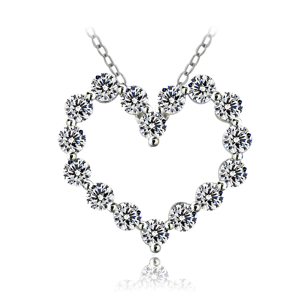 Platinum Plated Sterling Silver 3ct AAAAA Cubic Zirconia Heart Necklace