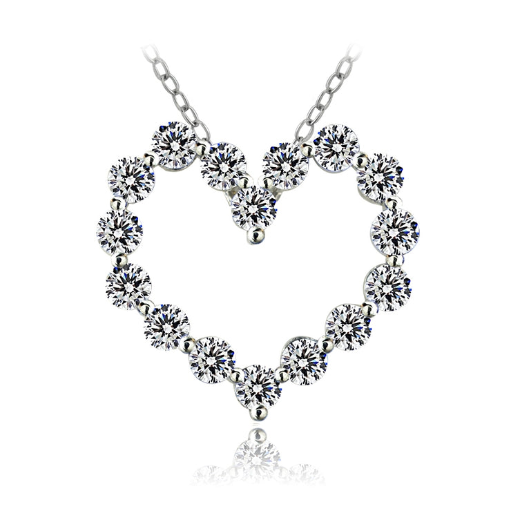 Platinum Plated Sterling Silver 3ct AAAAA Cubic Zirconia Heart Necklace