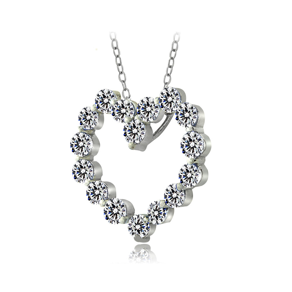 Platinum Plated Sterling Silver 3ct AAAAA Cubic Zirconia Heart Necklace-2