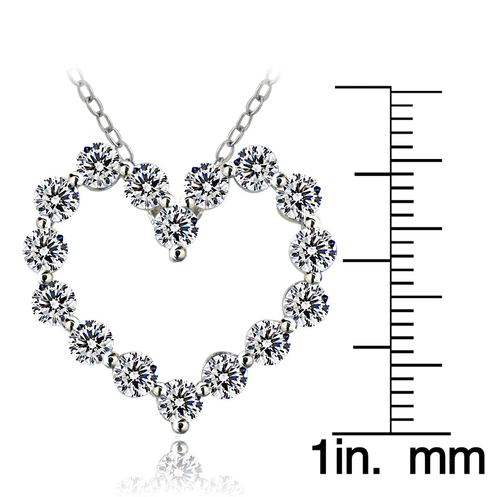 Platinum Plated Sterling Silver 3ct AAAAA Cubic Zirconia Heart Necklace-3