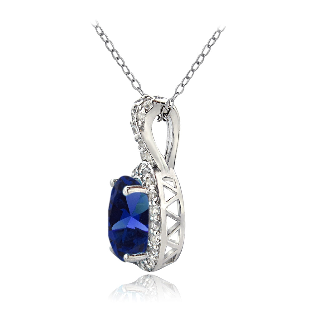 Sterling Silver Created Blue Sapphire & White Topaz X and Oval Necklace-2