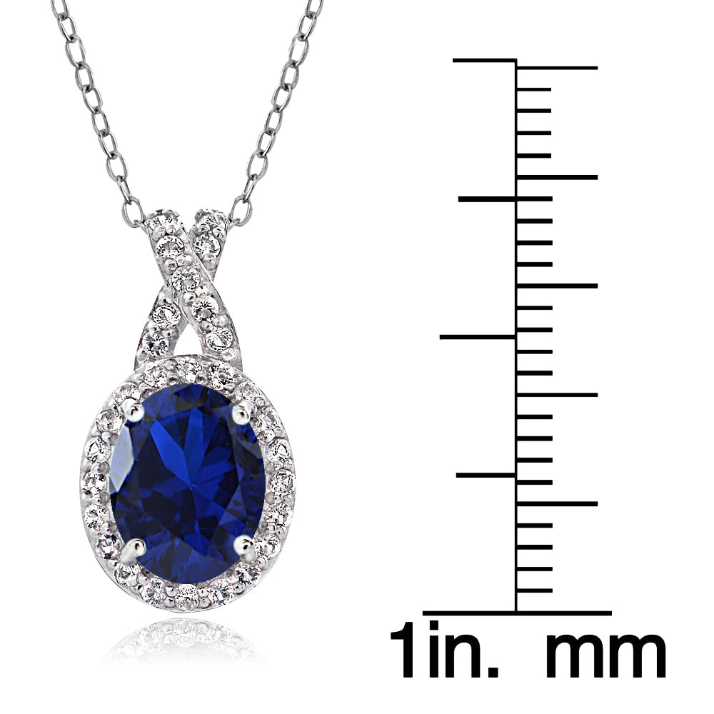 Sterling Silver Created Blue Sapphire & White Topaz X and Oval Necklace-3