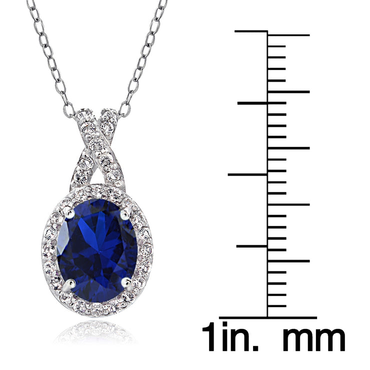 Sterling Silver Created Blue Sapphire & White Topaz X and Oval Necklace