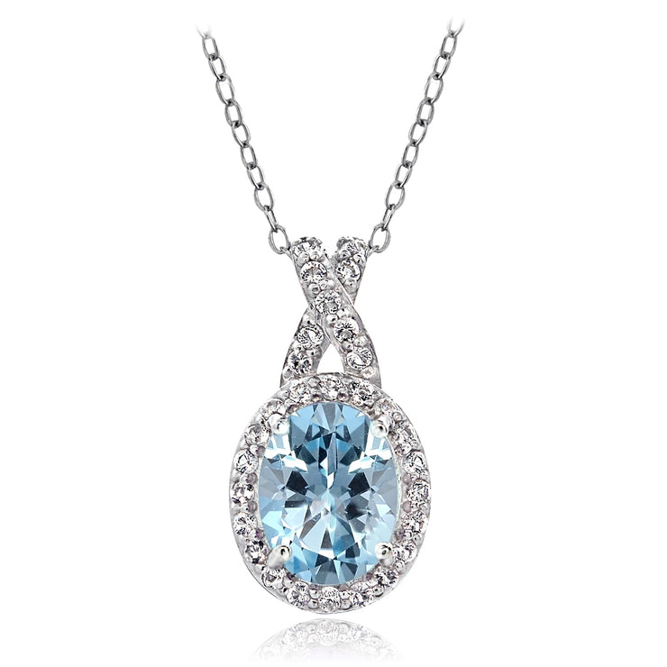 Sterling Silver Blue & White Topaz X and Oval Necklace