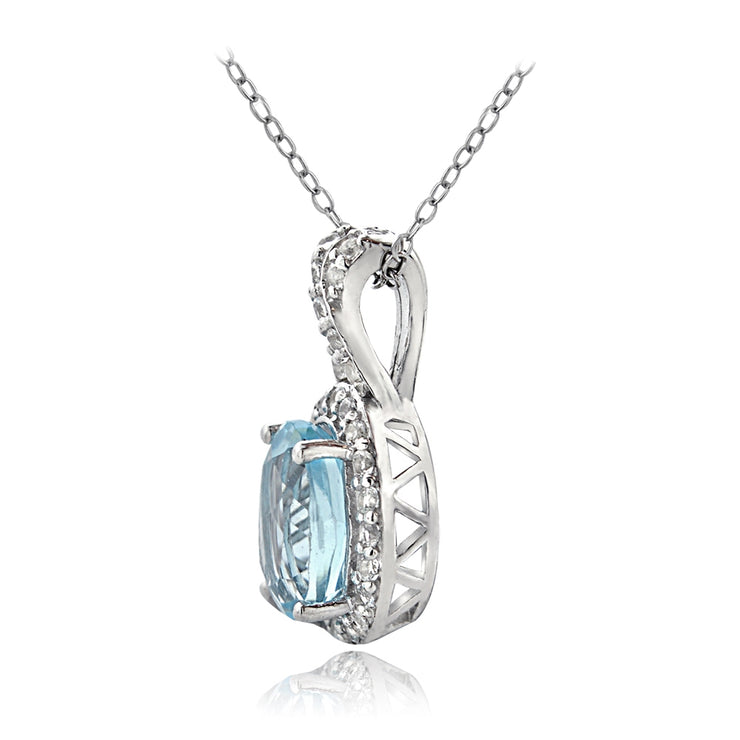 Sterling Silver Blue & White Topaz X and Oval Necklace