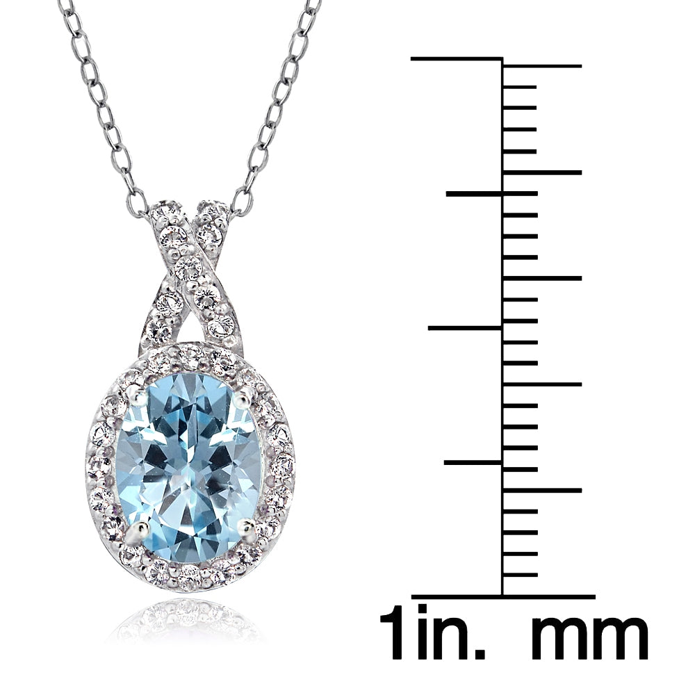 Sterling Silver Blue & White Topaz X and Oval Necklace-3