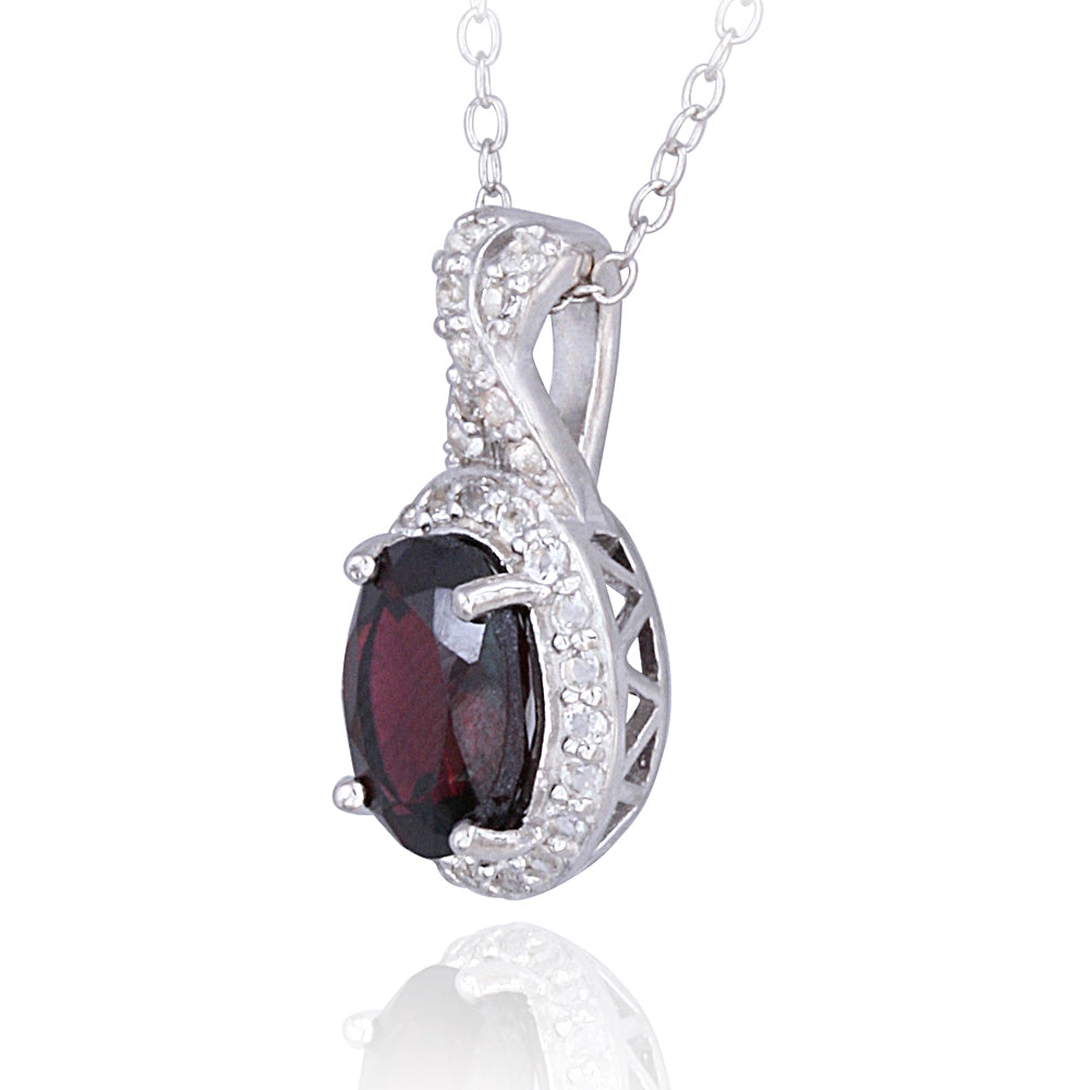 Sterling Silver Garnet & White Topaz X and Oval Necklace-2