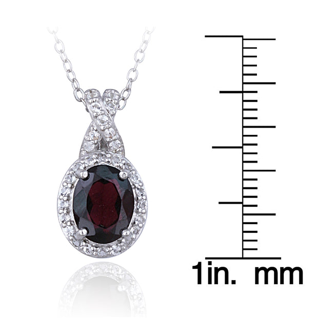 Sterling Silver Garnet & White Topaz X and Oval Necklace