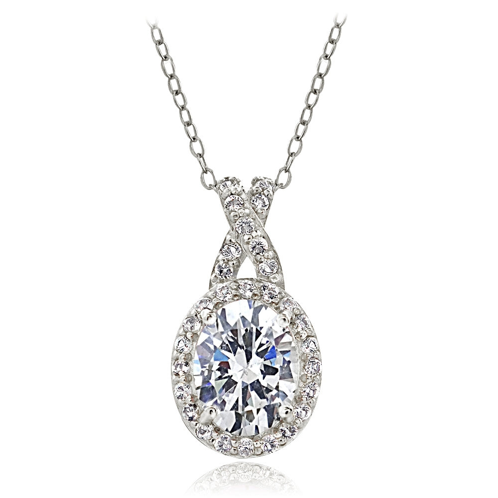 Sterling Silver Cubic Zicronia X and Oval Necklace