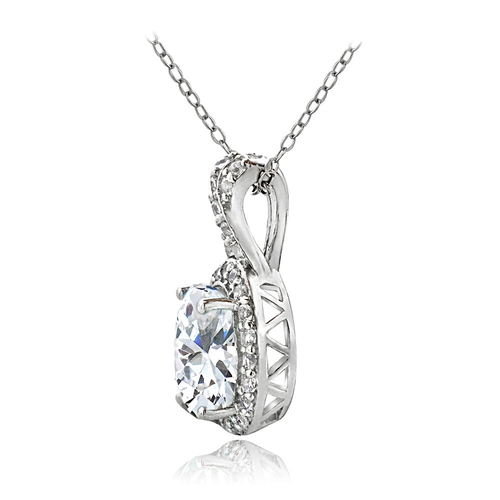 Sterling Silver Cubic Zicronia X and Oval Necklace-2