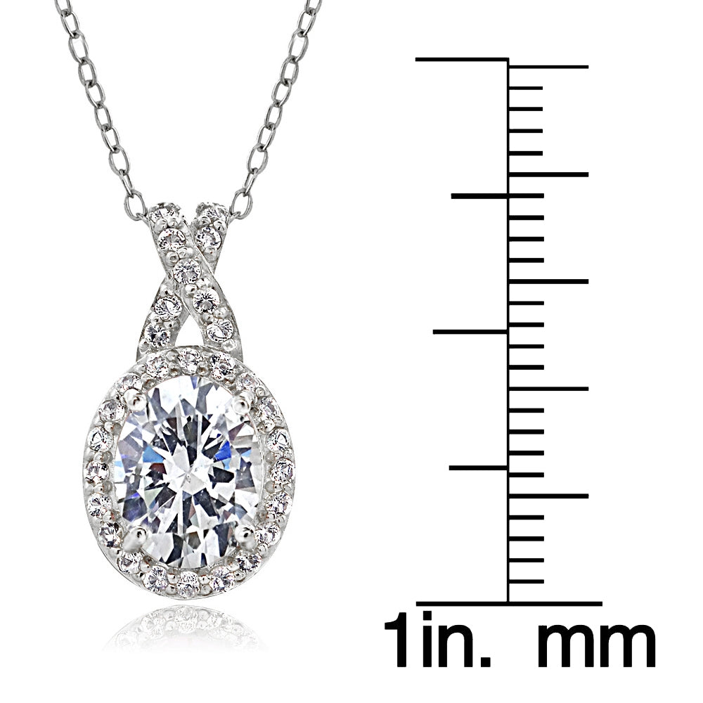 Sterling Silver Cubic Zicronia X and Oval Necklace-3