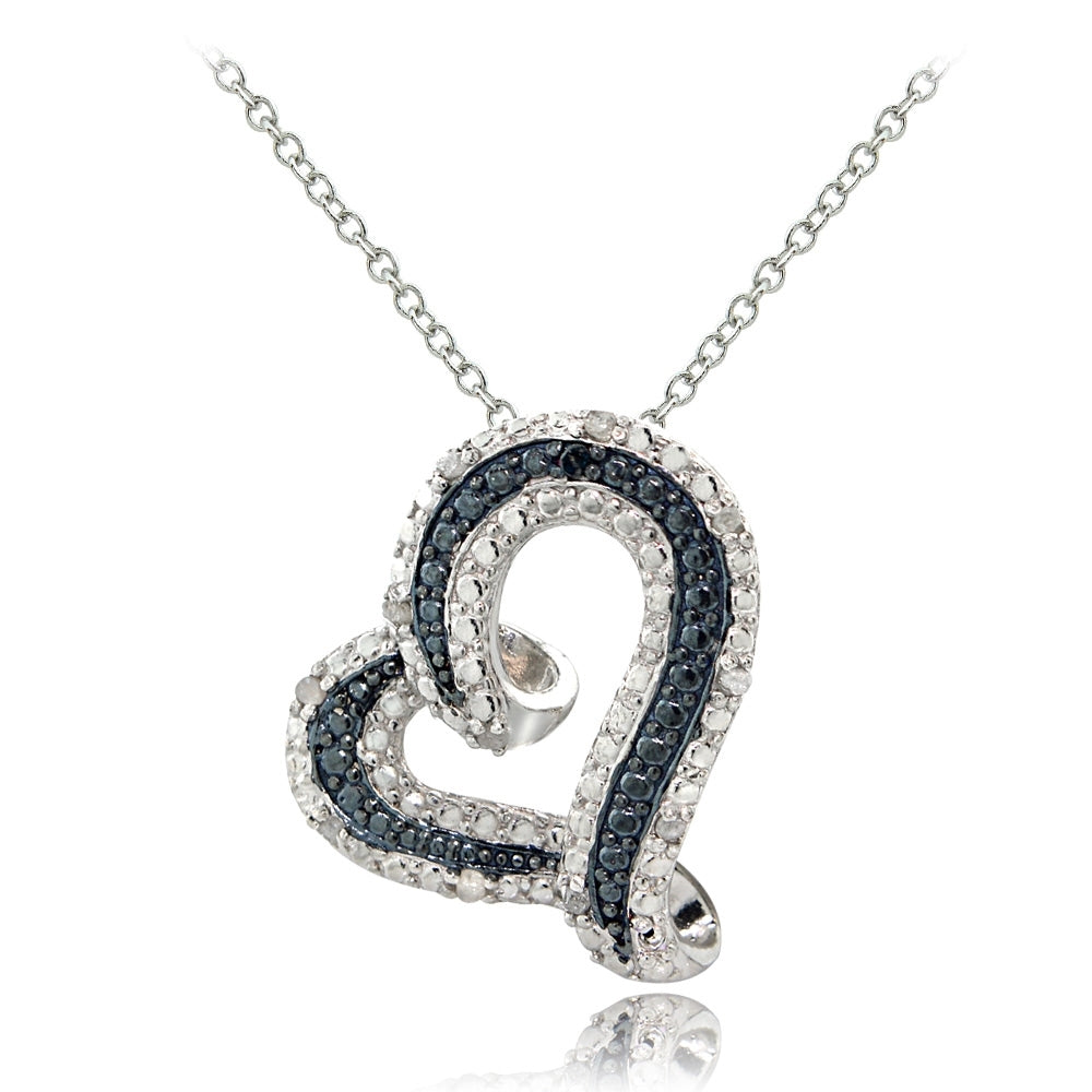 Sterling Silver 1/8ct TDW Blue & White Diamond Floating Heart Necklace