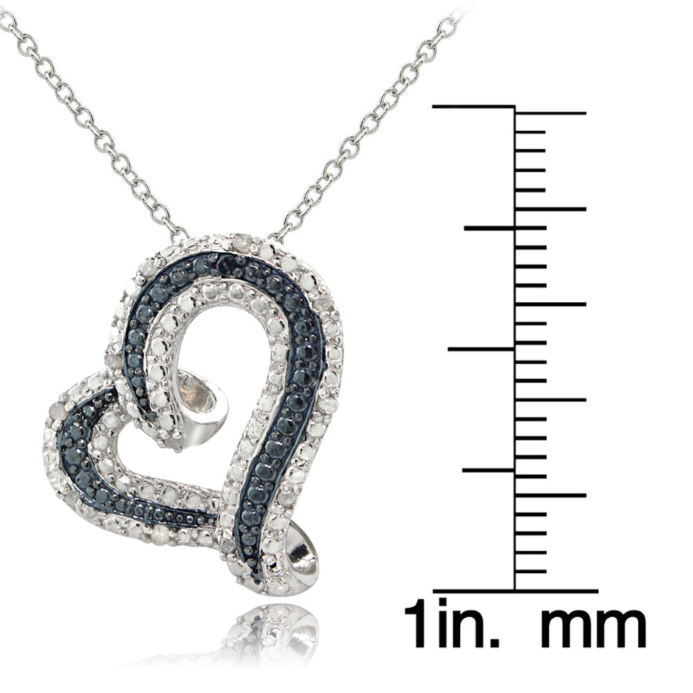 Sterling Silver 1/8ct TDW Blue & White Diamond Floating Heart Necklace-3
