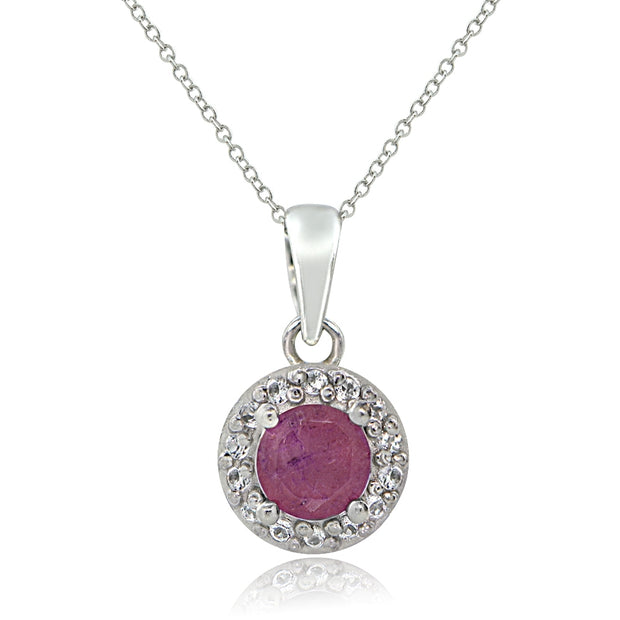 Sterling Silver Ruby & White Topaz Halo Necklace