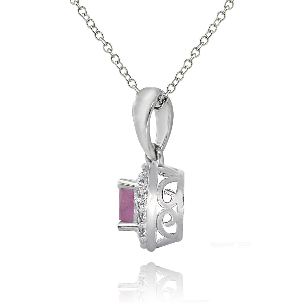 Sterling Silver Ruby & White Topaz Halo Necklace-2