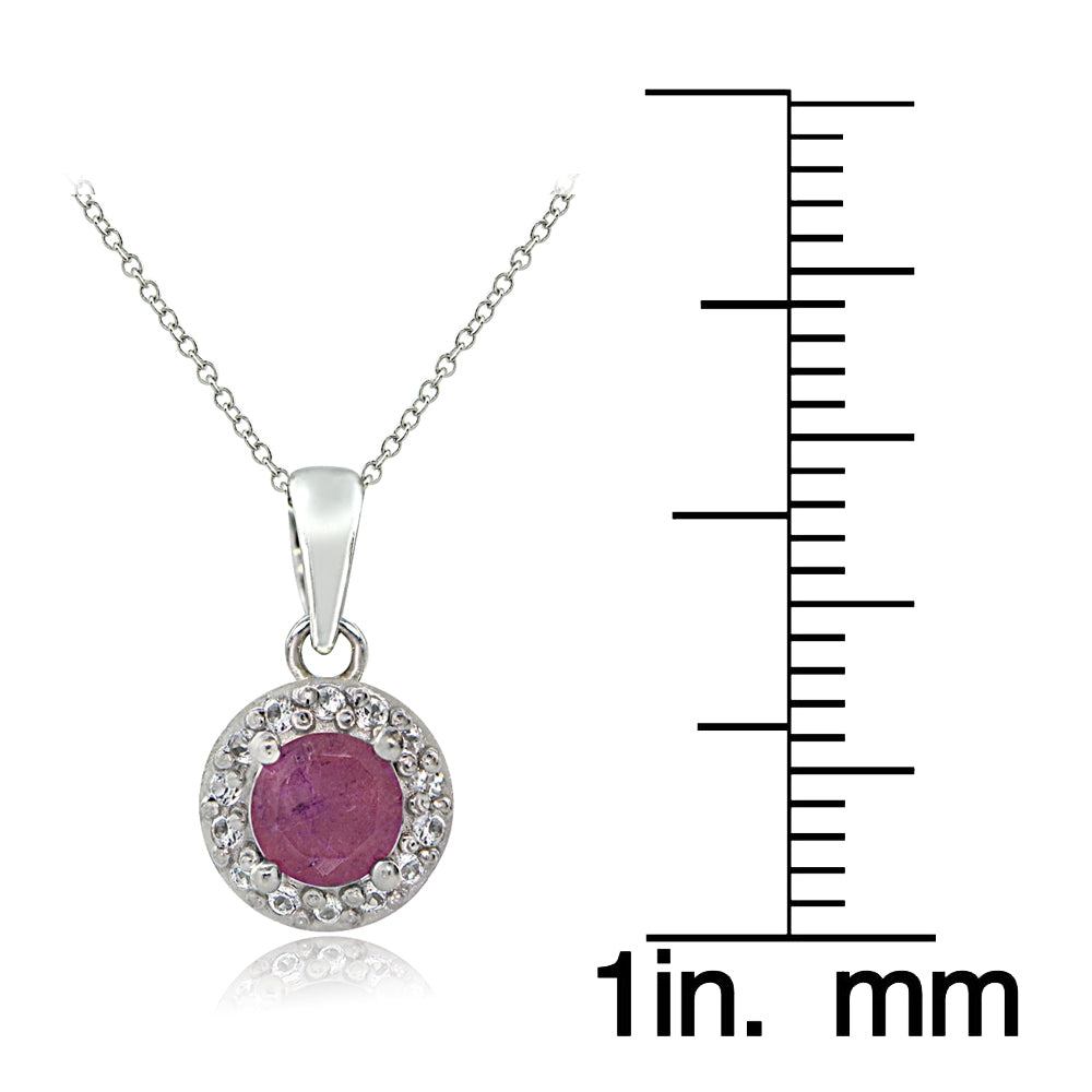 Sterling Silver Ruby & White Topaz Halo Necklace-3