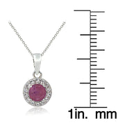 Sterling Silver Ruby & White Topaz Halo Necklace
