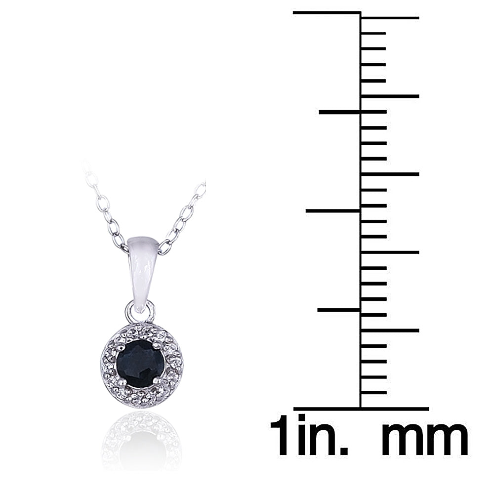 Sterling Silver Black Sapphire & White Topaz Halo Necklace-3