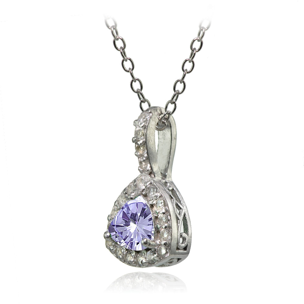 Sterling Silver Amethyst & White Topaz Trillion-Cut Necklace-2