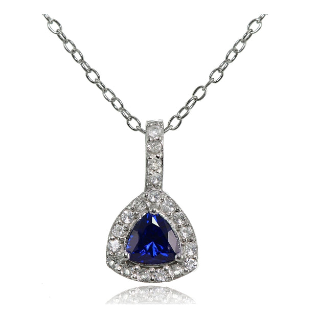 Sterling Silver Created Sapphire & White Topaz Trillion-Cut Necklace