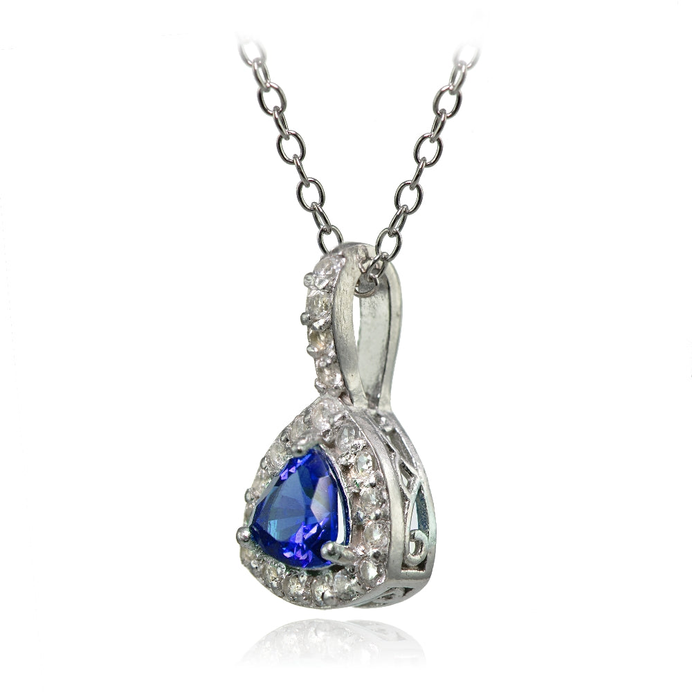 Sterling Silver Created Sapphire & White Topaz Trillion-Cut Necklace-2