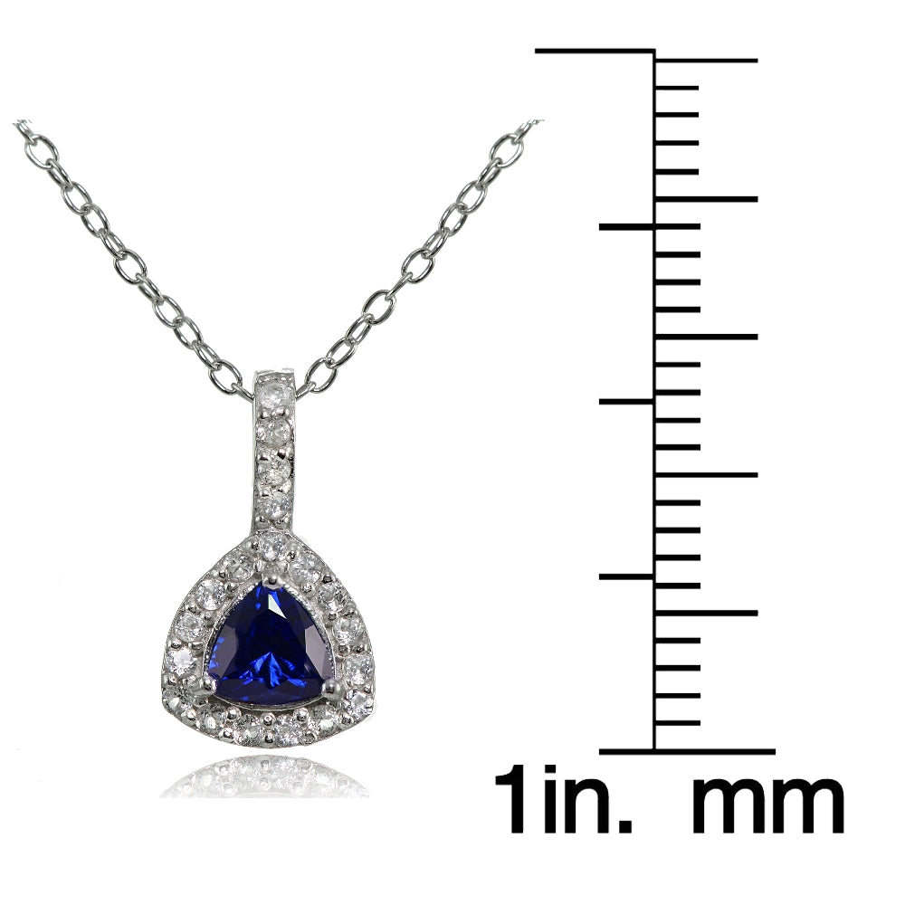 Sterling Silver Created Sapphire & White Topaz Trillion-Cut Necklace-3