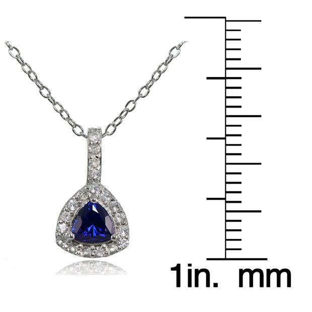 Sterling Silver Created Sapphire & White Topaz Trillion-Cut Necklace